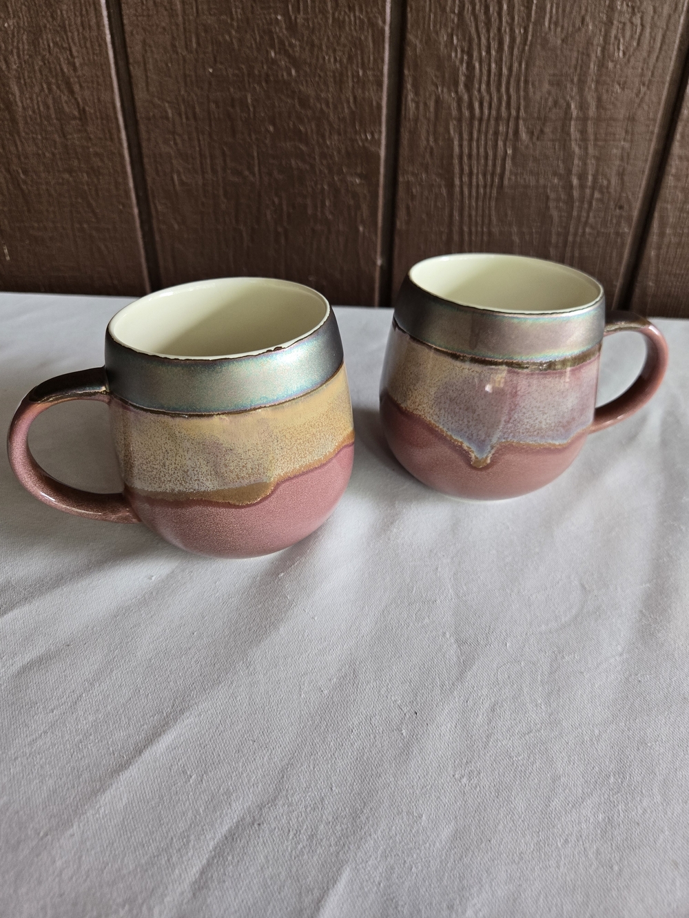 Ceramic Tri Color Glazed Stoneware Coffee Mug - Set of 2